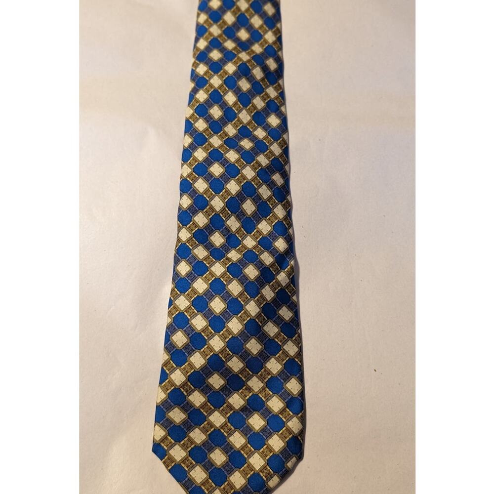 Piaget Silk Vintage 100% Silk Blue Gold Geometric Design Neck Tie - Picture 11 of 16